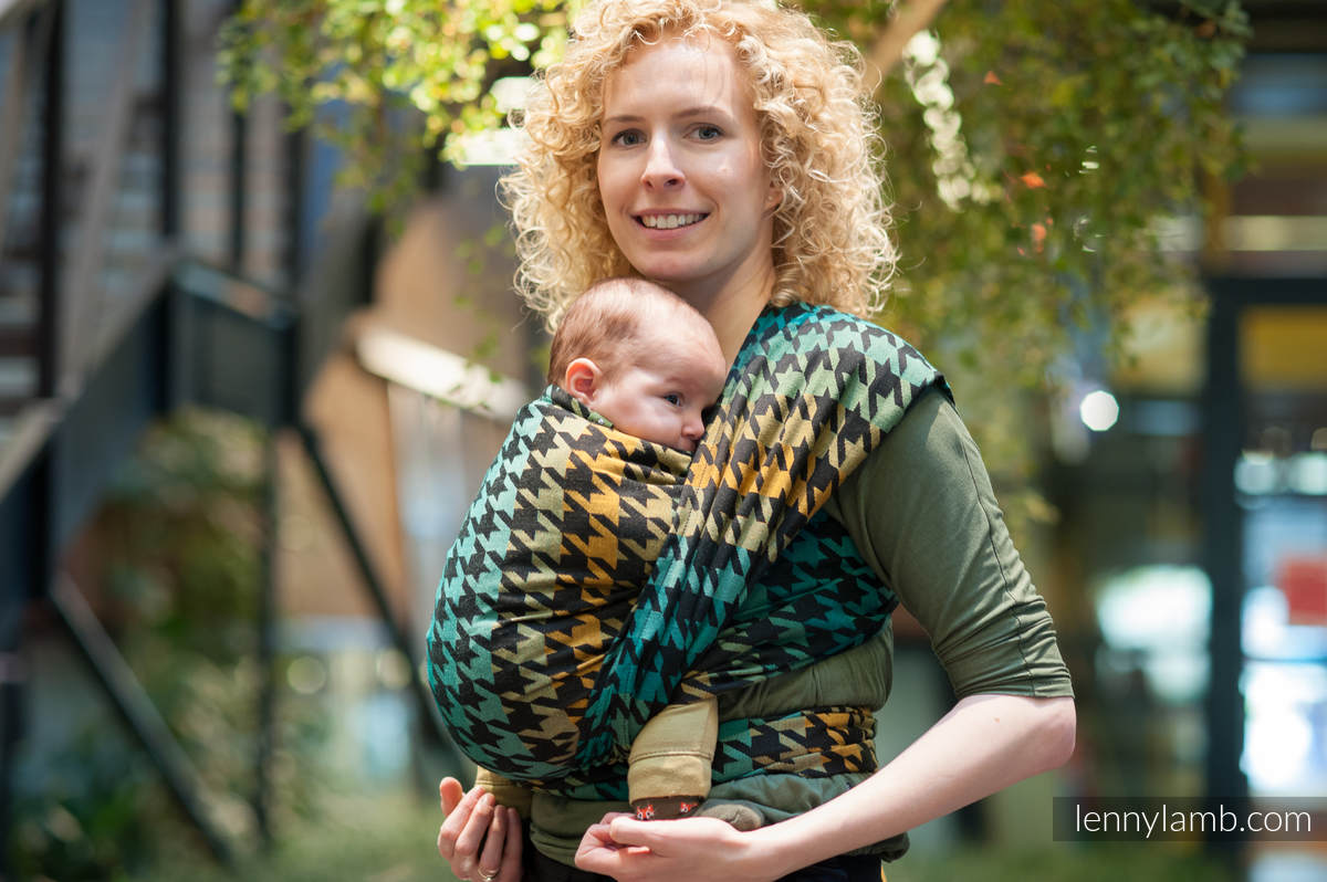 Żakardowa chusta do noszenia dzieci, bawełna - PEPITKA ZIELONA Z ŻÓŁTYM - rozmiar M #babywearing