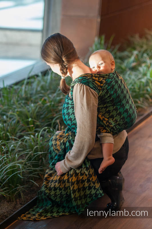 Żakardowa chusta do noszenia dzieci, bawełna - PEPITKA ZIELONA Z ŻÓŁTYM - rozmiar L #babywearing
