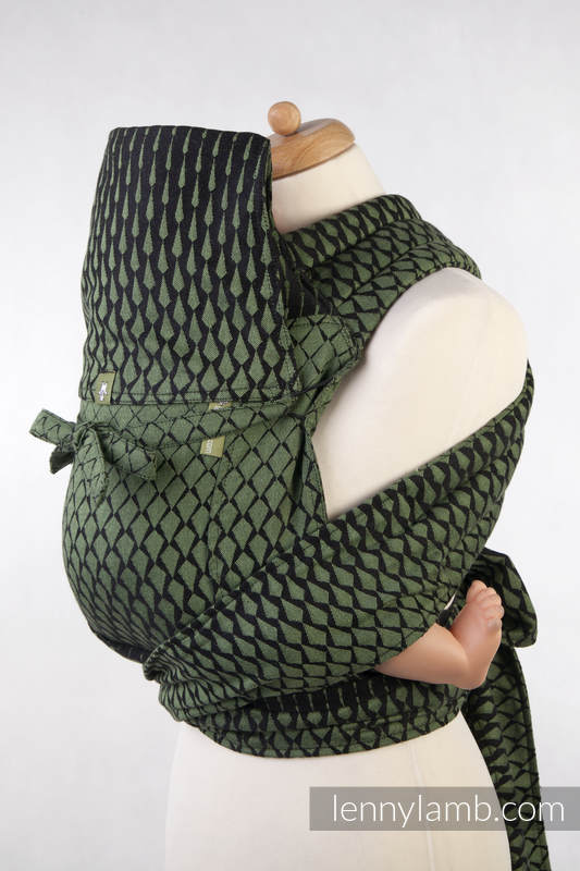 MEI-TAI carrier Toddler, jacquard weave - 100% cotton - with hood, ICICLES GREEN & BLACK #babywearing