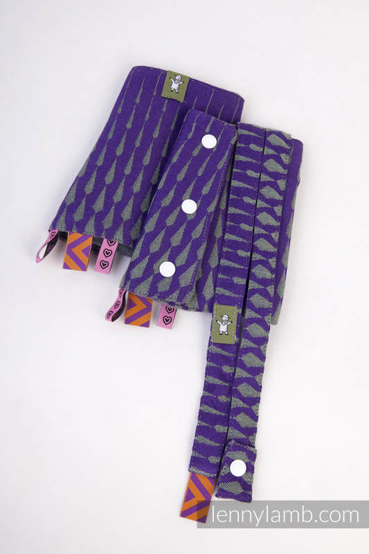 Drool Pads & Reach Straps Set, (60% cotton, 40% polyester) - ICICLES PURPLE & GREEN #babywearing