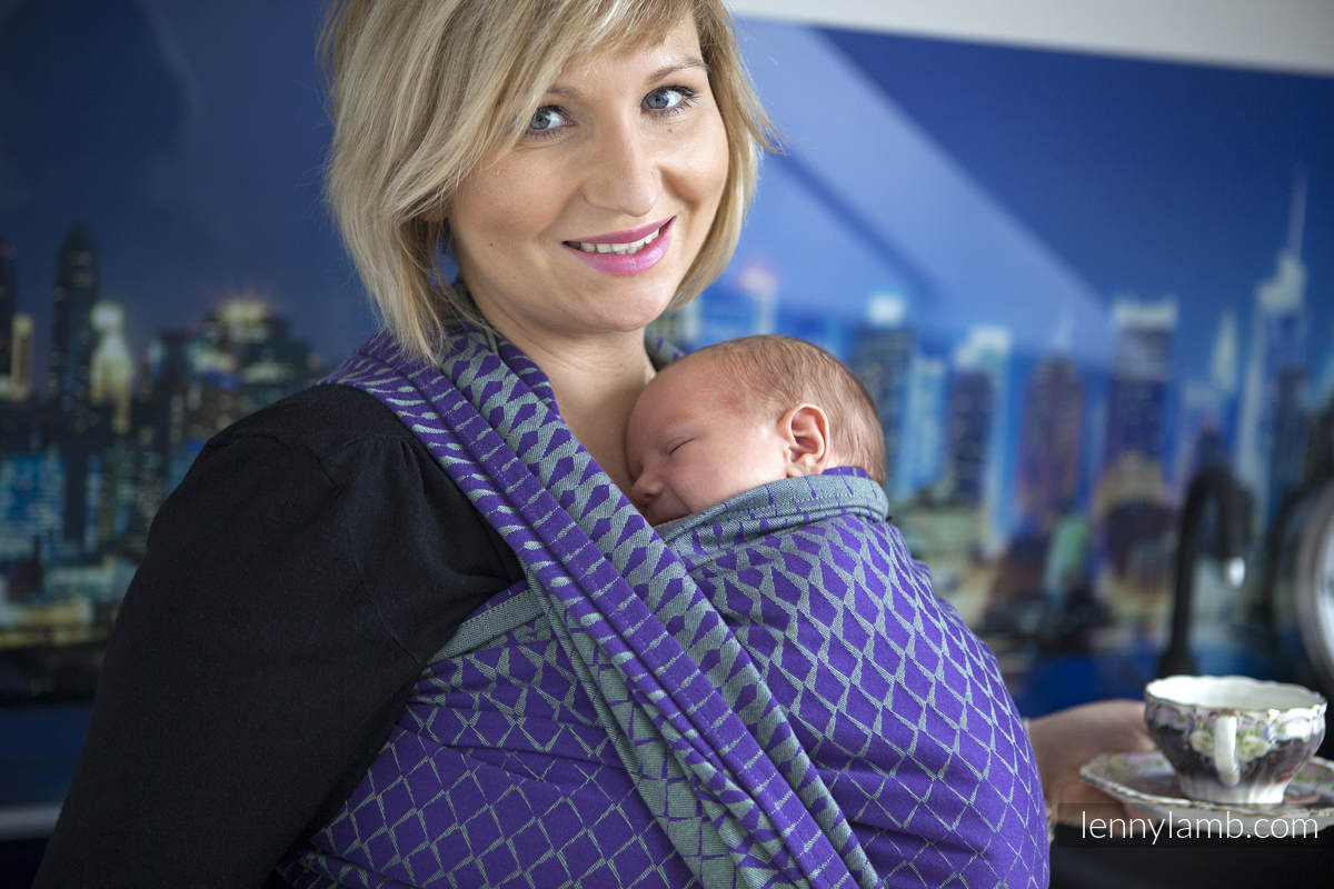 Baby Wrap, Jacquard Weave (100% cotton) - ICICLES PURPLE & GREEN- size XS #babywearing