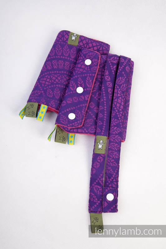 Drool Pads & Reach Straps Set, (60% cotton, 40% polyester) - PEACOCK'S TAIL PURPLE & PINK #babywearing