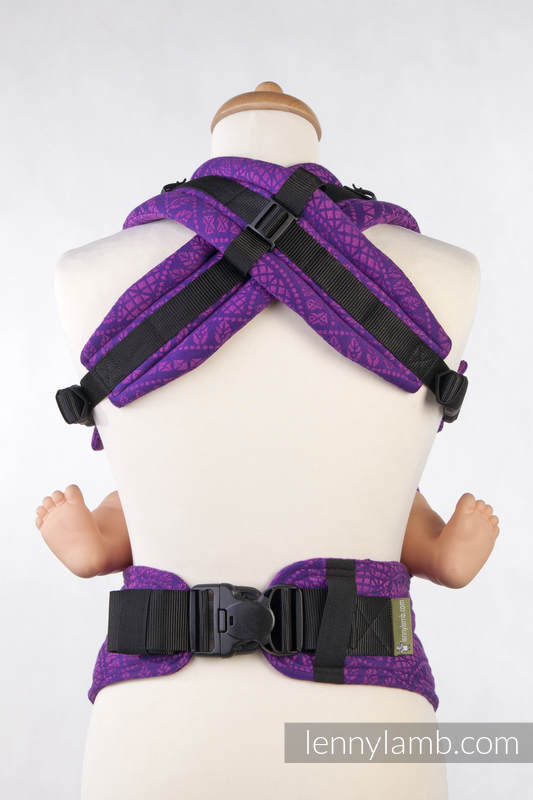 Ergonomic Carrier, Baby Size, jacquard weave 100% cotton - PEACOCK'S TAIL PURPLE & PINK, Second Generation #babywearing