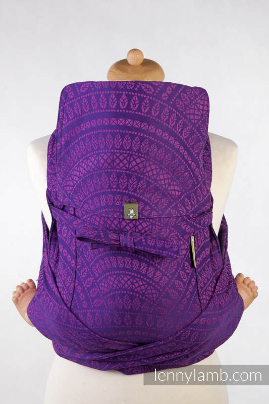 MEI-TAI carrier Toddler, jacquard weave - 100% cotton - with hood, PEACOCK'S TAIL PURPLE & PINK #babywearing