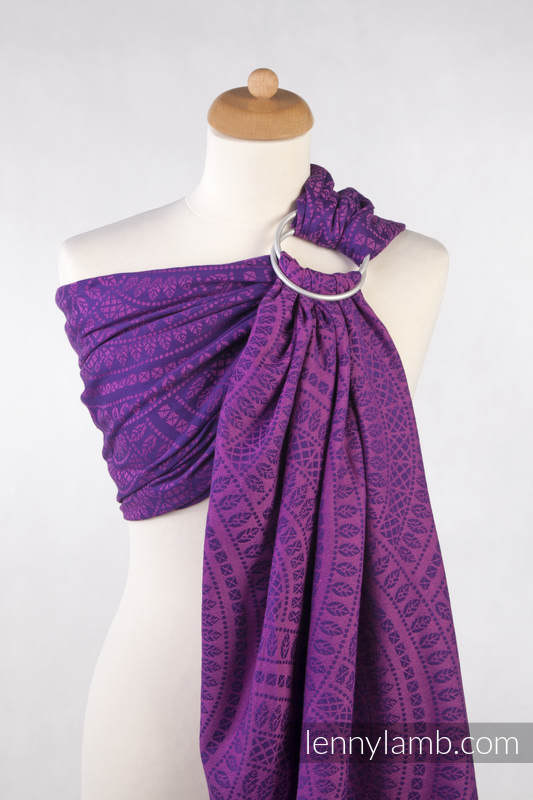 Ringsling, Jacquard Weave (100% cotton) - PEACOCK'S TAIL PURPLE & PINK - with gathered shoulder - long 2.1m #babywearing