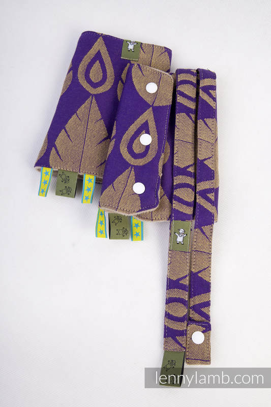 Drool Pads & Reach Straps Set, (60% cotton, 40% polyester) - NORTHERN LEAVES PURPLE & YELLOW (grade B) #babywearing