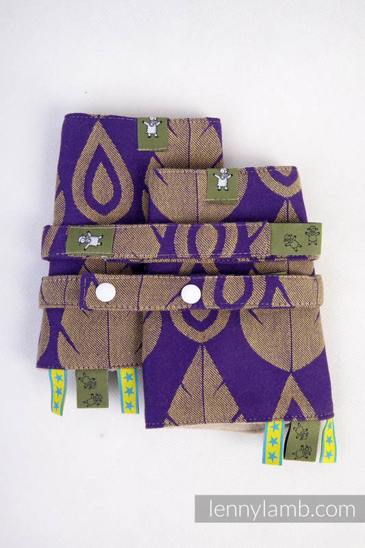 Drool Pads & Reach Straps Set, (60% cotton, 40% polyester) - NORTHERN LEAVES PURPLE & YELLOW (grade B) #babywearing