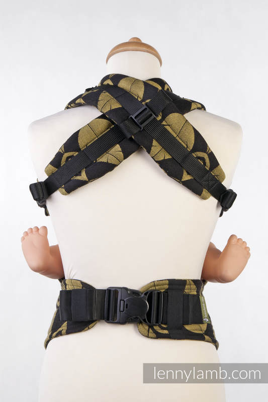 Ergonomic Carrier, Baby Size, jacquard weave 100% cotton - NORTHERN LEAVES BLACK & YELLOW, Second Generation (grade B) #babywearing