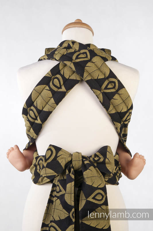 MEI-TAI carrier Mini, jacquard weave - 100% cotton - with hood, NORTHERN LEAVES BLACK & YELLOW #babywearing