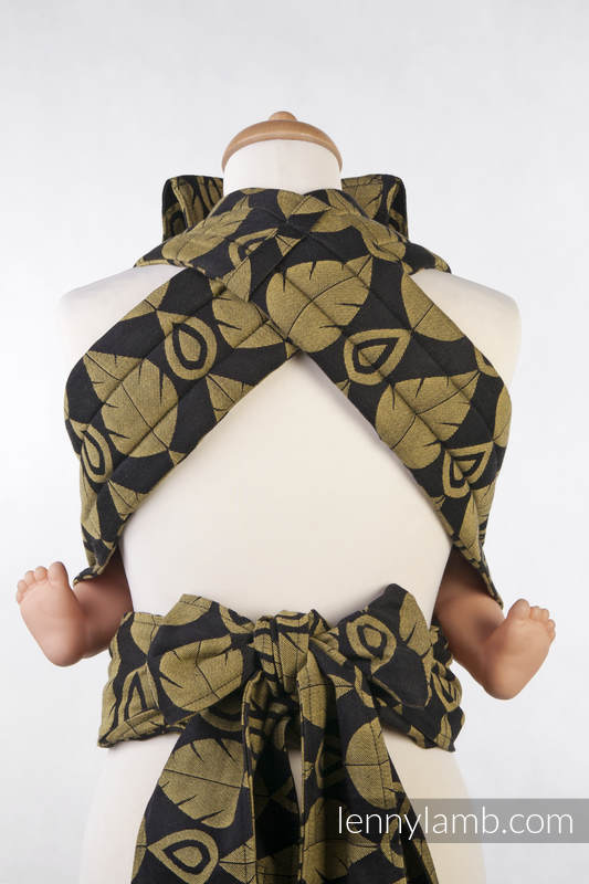 MEI-TAI carrier Toddler, jacquard weave - 100% cotton - with hood, NORTHERN LEAVES BLACK & YELLOW #babywearing