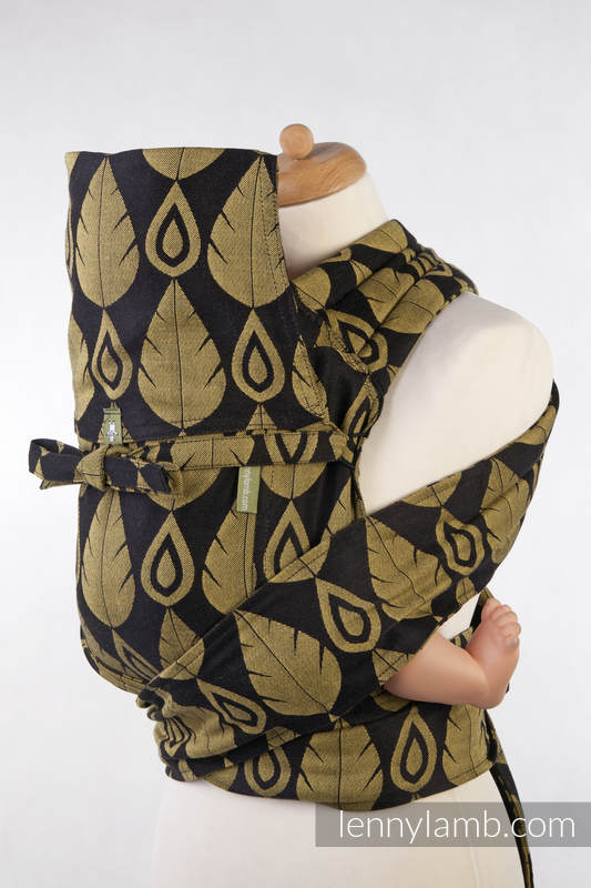 MEI-TAI carrier Toddler, jacquard weave - 100% cotton - with hood, NORTHERN LEAVES BLACK & YELLOW #babywearing