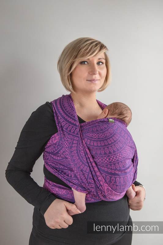 Żakardowa chusta do noszenia dzieci, bawełna - PAWI OGON FIOLET z RÓŻEM - rozmiar M #babywearing