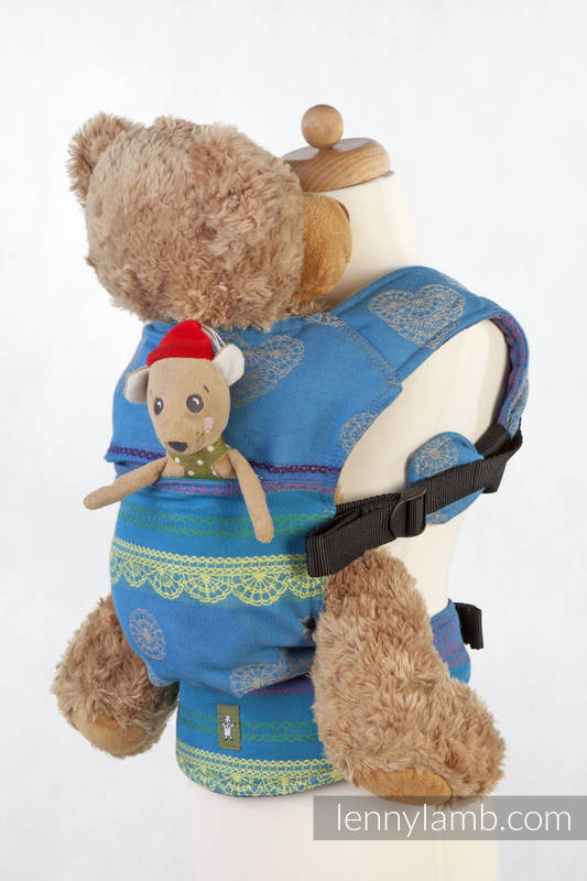Nosidełko dla lalek z tkaniny chustowej - NIEBIAŃSKA KORONKA, #babywearing