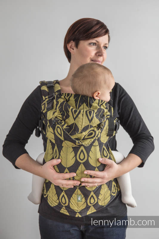 Ergonomic Carrier, Baby Size, jacquard weave 100% cotton - NORTHERN LEAVES BLACK & YELLOW, Second Generation #babywearing