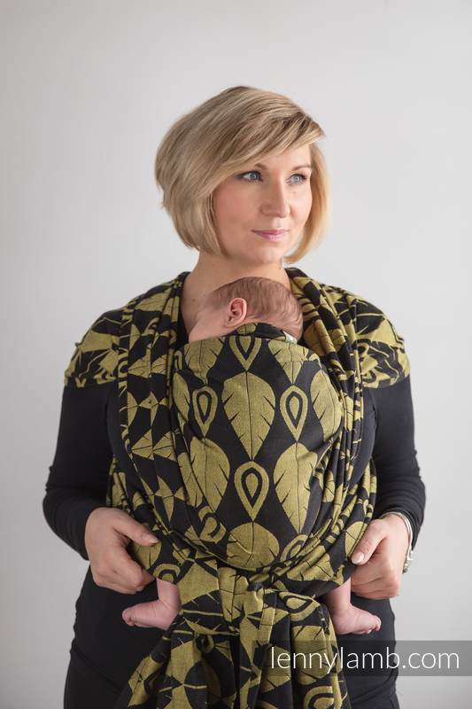 Żakardowa chusta do noszenia dzieci, bawełna - LIŚCIE PÓŁNOCY CZARNY Z ŻÓŁTYM - rozmiar S #babywearing