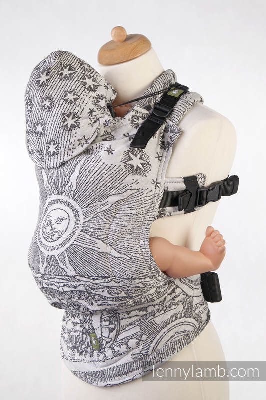 Nosidełko Ergonomiczne z tkaniny żakardowej 100% bawełna , Baby Size, NA KRAŃCU ŚWIATA CZARNY Z KREMEM - Druga Generacja #babywearing