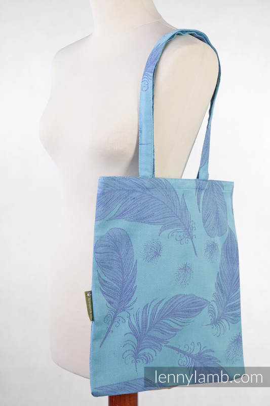 Shopping bag made of wrap fabric (100% cotton) - FEATHERS TURQUOISE & PURPLE Light  #babywearing