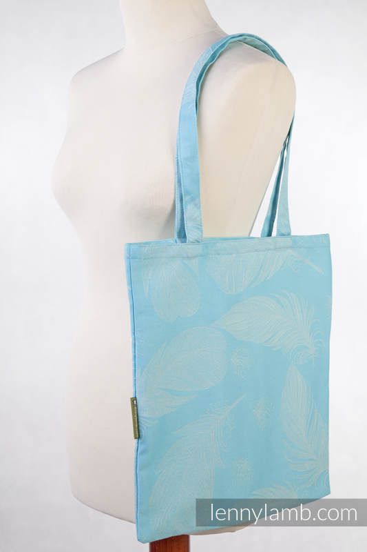 Shopping bag made of wrap fabric (100% cotton) - FEATHERS TURQUOISE & WHITE(grade B) #babywearing