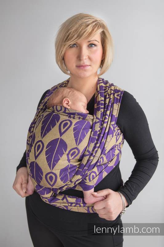 Baby Wrap, Jacquard Weave (100% cotton) - NORTHERN LEAVES PURPLE & YELLOW - size M (grade B) #babywearing