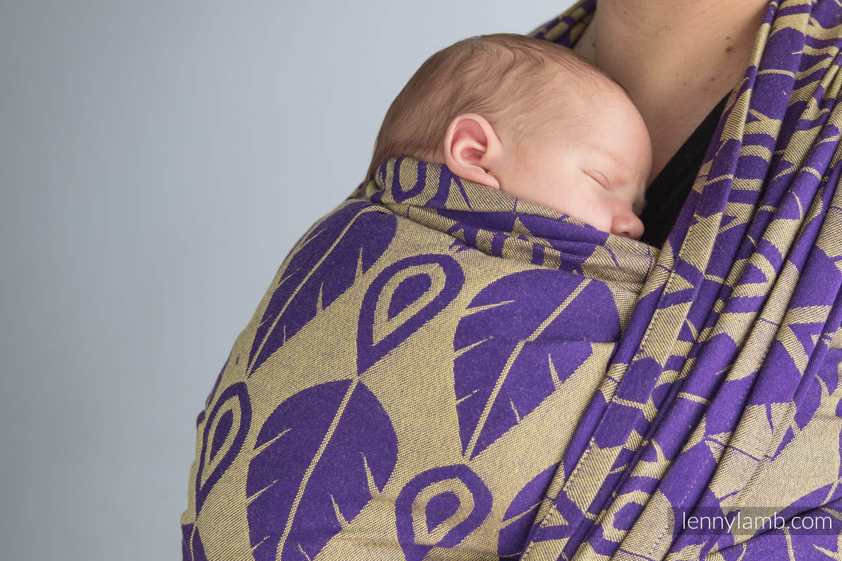 Żakardowa chusta do noszenia dzieci, bawełna - LIŚCIE PÓŁNOCY PURPUROWY Z ŻÓŁTYM - rozmiar S #babywearing