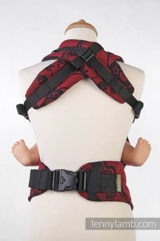 Nosidełko Ergonomiczne z tkaniny żakardowej 100% bawełna , Baby Size, MICO CZERWONY Z CZARNYM, Druga Generacja #babywearing