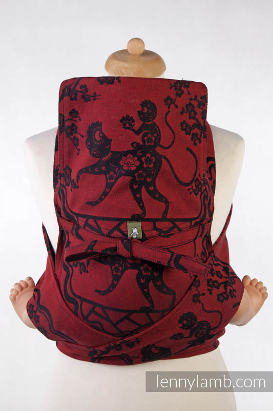 MEI-TAI carrier Mini, jacquard weave - 100% cotton - with hood, MICO RED & BLACK #babywearing