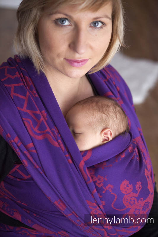 Żakardowa chusta do noszenia dzieci, bawełna - MICO CZERWONY Z FIOLETEM - rozmiar XL (drugi gatunek) #babywearing