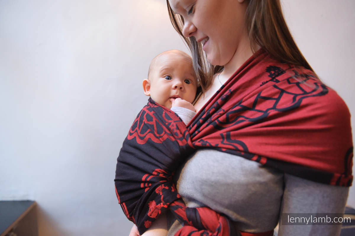 Żakardowa chusta do noszenia dzieci, bawełna - MICO CZERWONY Z CZARNYM - rozmiar S #babywearing