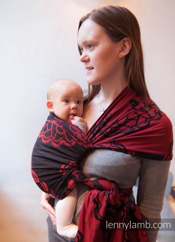 Żakardowa chusta do noszenia dzieci, bawełna - MICO CZERWONY Z CZARNYM - rozmiar L #babywearing