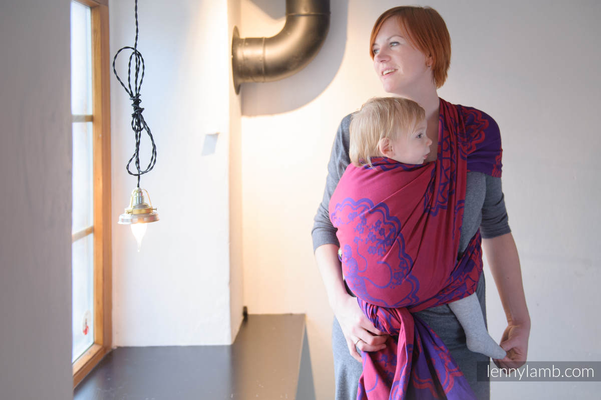 Żakardowa chusta do noszenia dzieci, bawełna - MICO CZERWONY Z FIOLETEM - rozmiar XS #babywearing