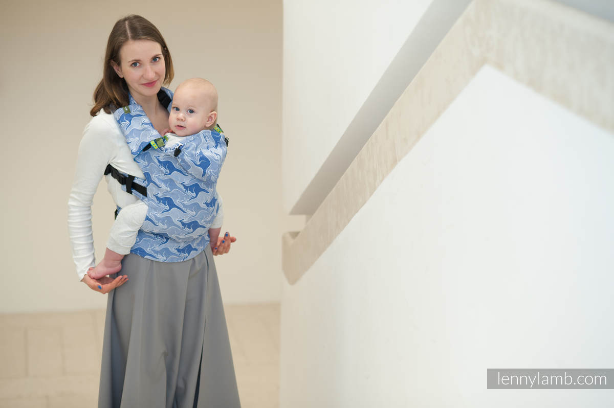 Nosidełko Ergonomiczne z tkaniny żakardowej 100% bawełna , Baby Size, NIEBIESKI KANGUR, Druga Generacja #babywearing