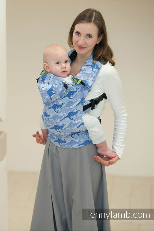 Ergonomic Carrier, Toddler Size, jacquard weave 100% cotton - BLUE TWOROOS, Second Generation #babywearing