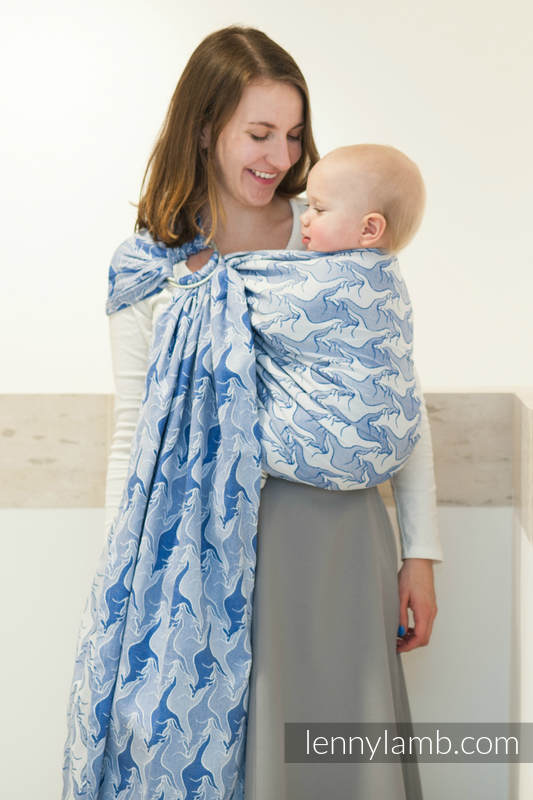 Żakardowa chusta kółkowa do noszenia dzieci, bawełna - NIEBIESKI KANGUR - long 2.1m #babywearing