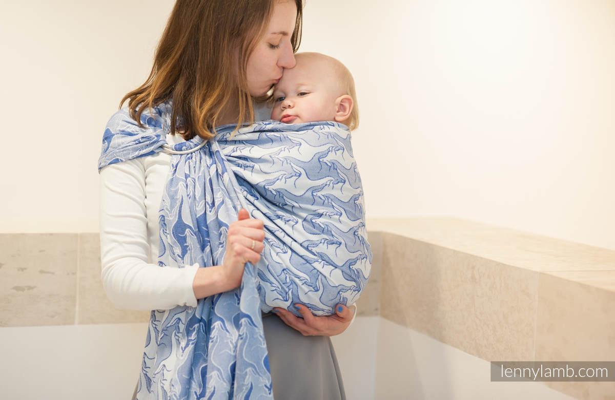 Ringsling, Jacquard Weave (100% cotton), with gathered shoulder - BLUE TWOROOS - long 2.1m #babywearing