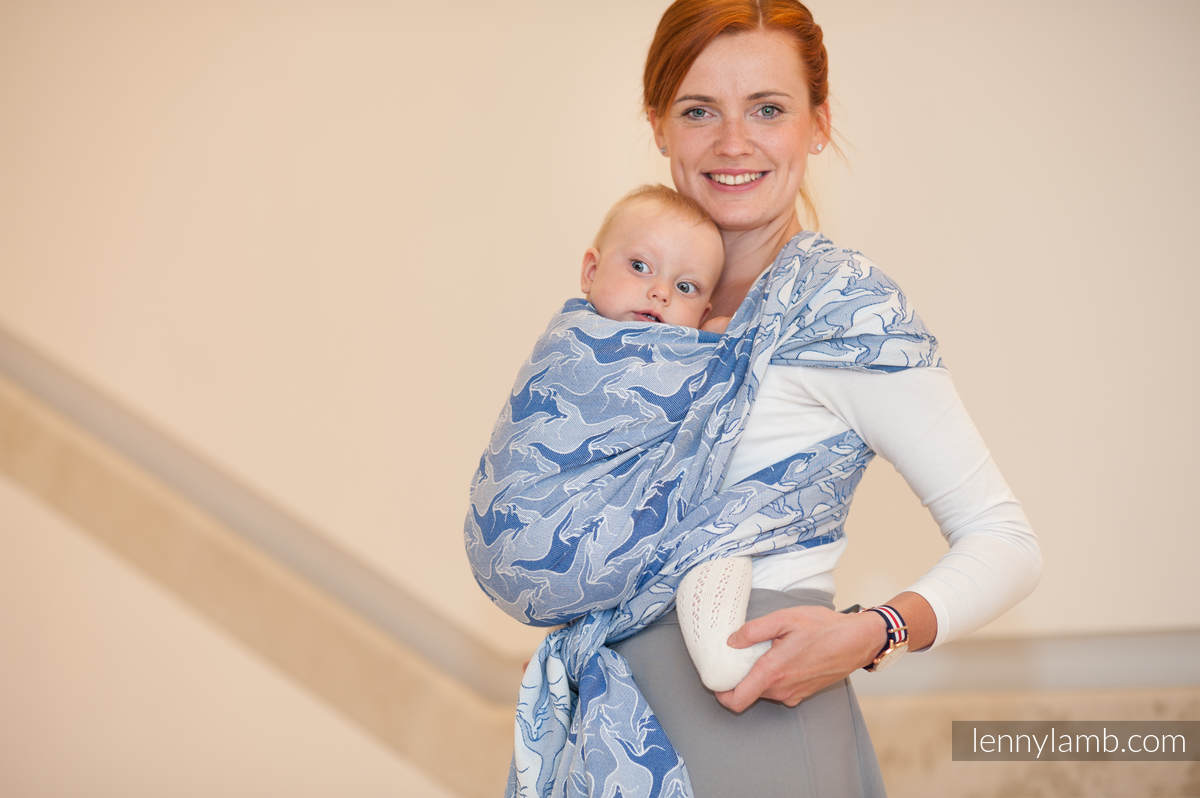 Żakardowa chusta do noszenia dzieci, bawełna - NIEBIESKI KANGUR - rozmiar S #babywearing