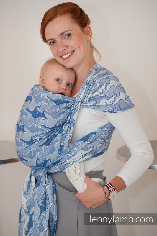 Żakardowa chusta do noszenia dzieci, bawełna - NIEBIESKI KANGUR - rozmiar L (drugi gatunek) #babywearing