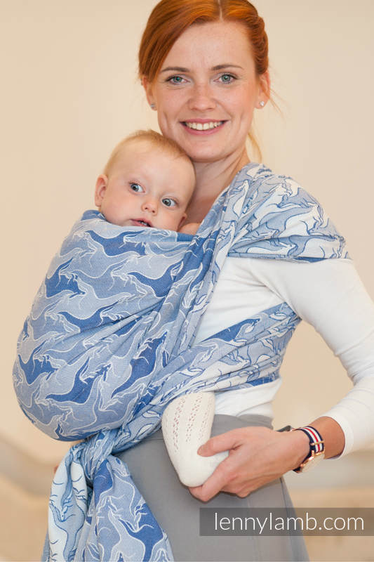 Żakardowa chusta do noszenia dzieci, bawełna - NIEBIESKI KANGUR - rozmiar L (drugi gatunek) #babywearing