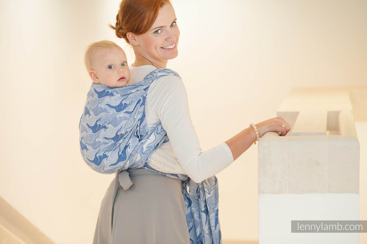 Żakardowa chusta do noszenia dzieci, bawełna - NIEBIESKI KANGUR - rozmiar XS #babywearing