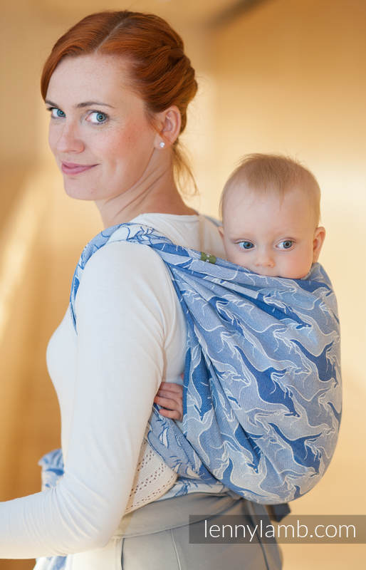 Żakardowa chusta do noszenia dzieci, bawełna - NIEBIESKI KANGUR - rozmiar S #babywearing