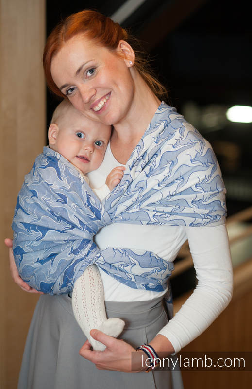Żakardowa chusta do noszenia dzieci, bawełna - NIEBIESKI KANGUR - rozmiar M (drugi gatunek) #babywearing