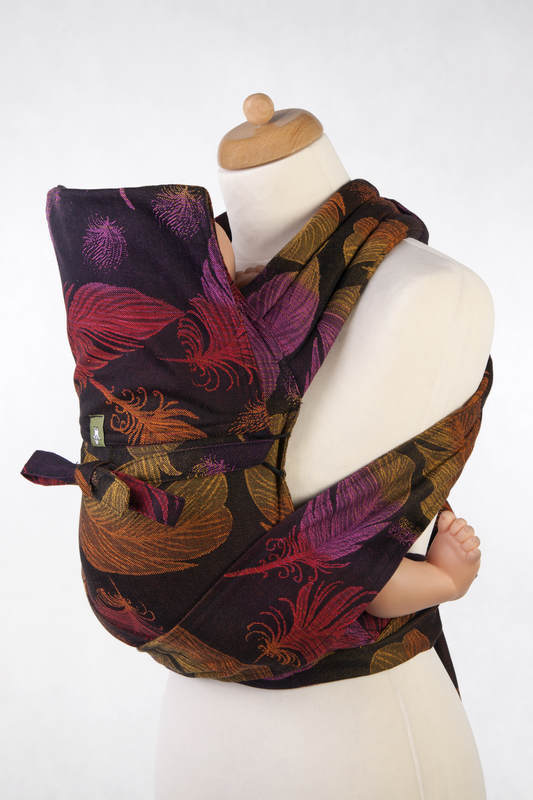 MEI-TAI carrier Mini, jacquard weave - 100% cotton - with hood, FEATHERS ON FIRE #babywearing