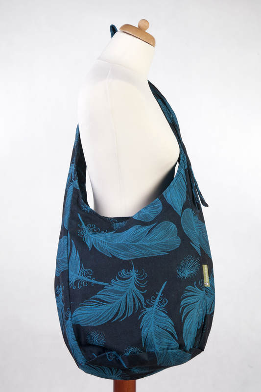 Hobo Bag made of woven fabric, 100% cotton - FEATHERS TURQUOISE & BLACK #babywearing