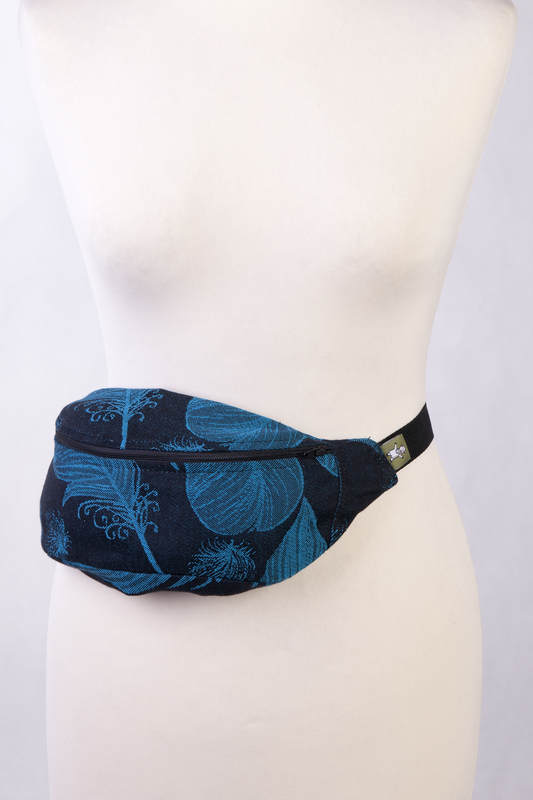 Riñonera hecha de tejido de fular (100% algodón) -  FEATHERS TURQUESA & NEGRO #babywearing