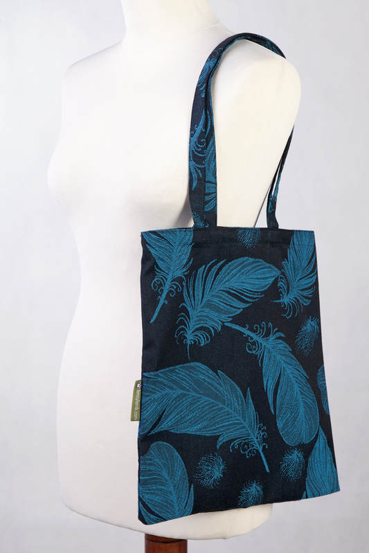 Shopping bag made of wrap fabric (100% cotton) - FEATHERS TURQUOISE & BLACK #babywearing
