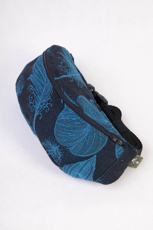 Riñonera hecha de tejido de fular (100% algodón) -  FEATHERS TURQUESA & NEGRO #babywearing