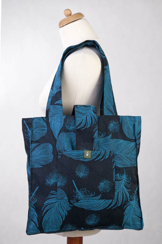 Shoulder bag made of wrap fabric (100% cotton) - FEATHERS TURQUOISE & BLACK - standard size 37cmx37cm #babywearing