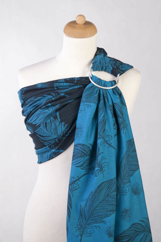 Ringsling, Jacquard Weave (100% cotton) - Feathers Turquoise & Black - long 2.1m #babywearing