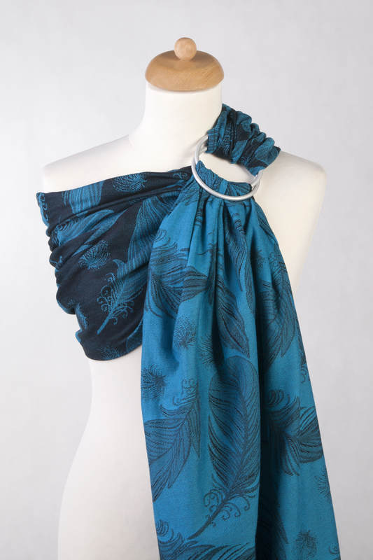 Ringsling, Jacquard Weave (100% cotton) - Feathers Turquoise & Black - with gathered shoulder - long 2.1m (grade B) #babywearing