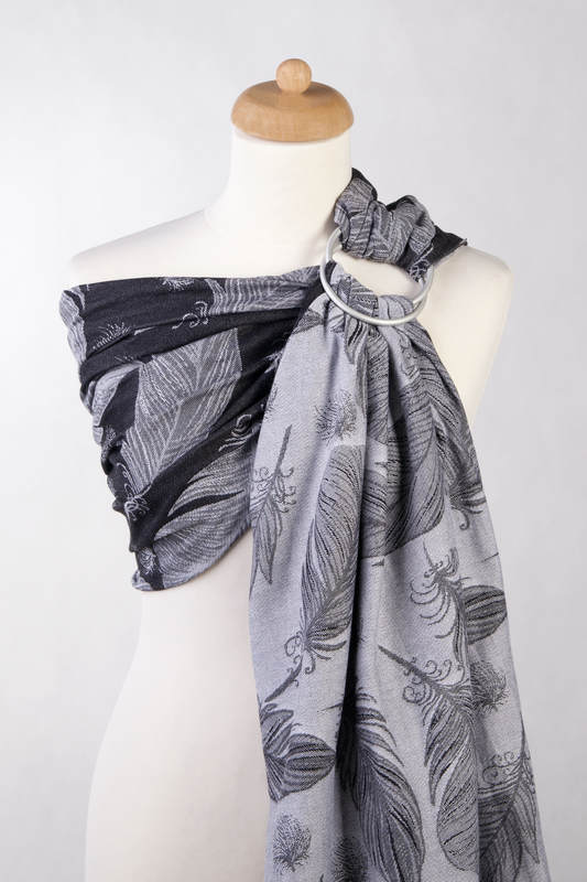 Ringsling, Jacquard Weave (100% cotton) - FEATHERS BLACK & WHITE - with gathered shoulder - long 2.1m (grade B) #babywearing