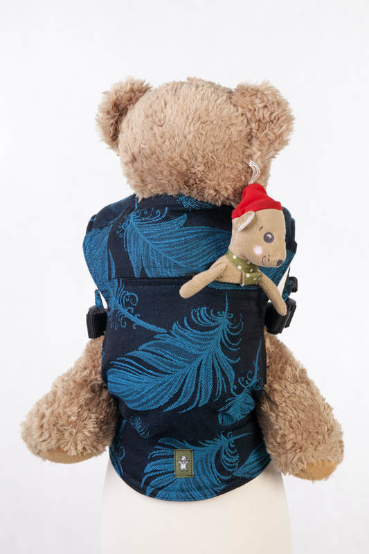 Doll Carrier made of woven fabric, 100% cotton  - FEATHERS TURQUOISE & BLACK #babywearing